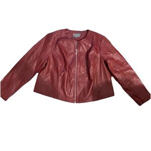 Jessica London Jacket Womens 22W Red Genuine Leather New Zip Front